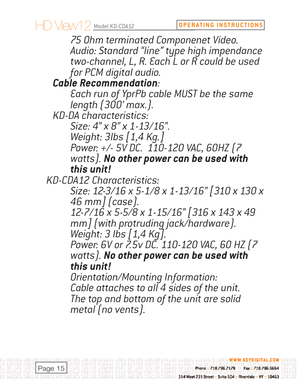 Hd view12 | Key Digital KD-DA6 User Manual | Page 15 / 16