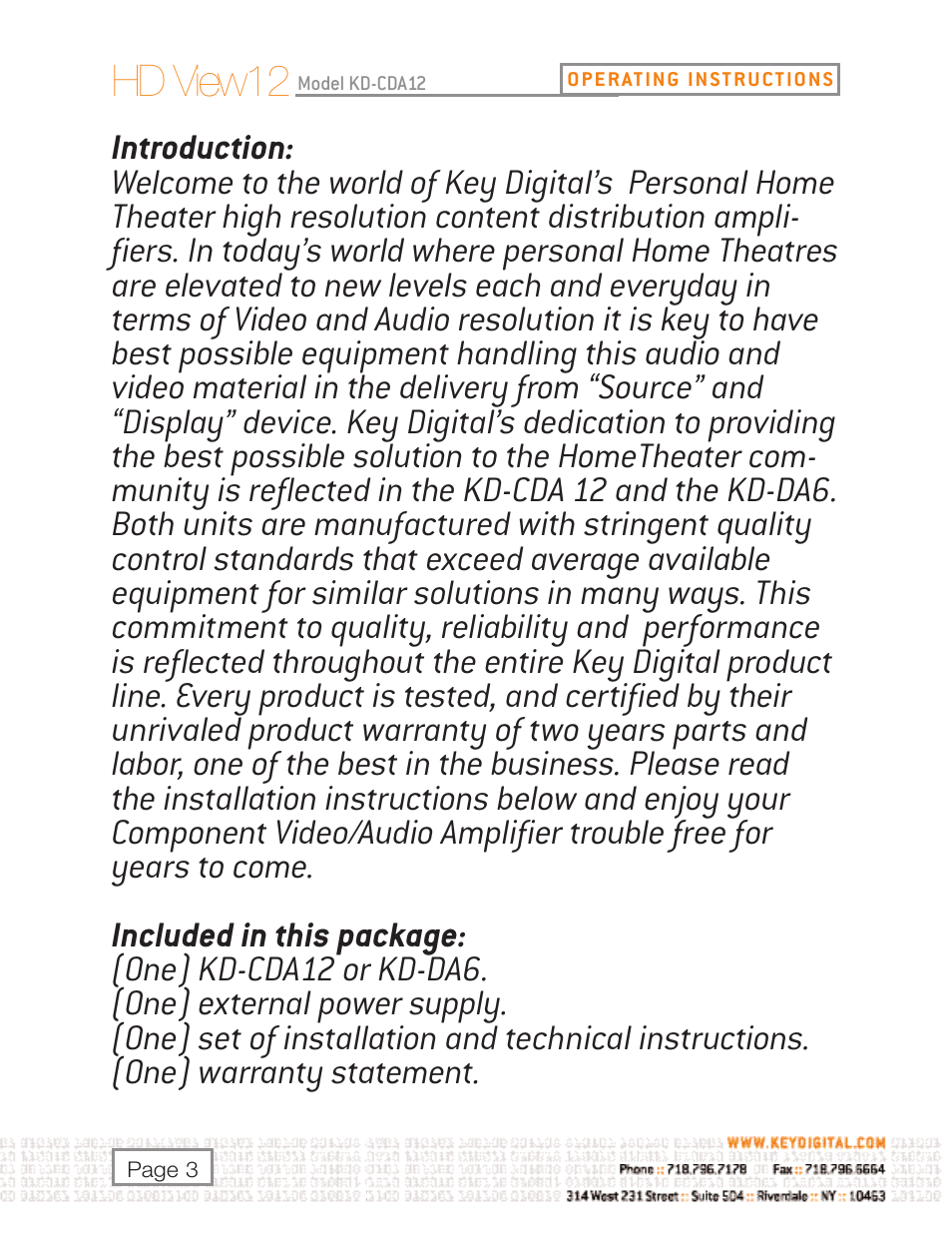 Hd view12 | Key Digital KD-DA6 User Manual | Page 3 / 16