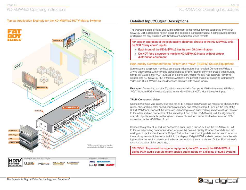 Kd-msw4x2 operating instructions, Detailed input/output descriptions | Key Digital FATBOY KD-MSW4X2 User Manual | Page 11 / 20