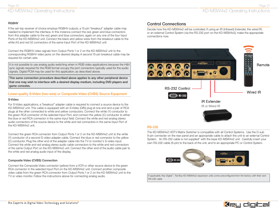 Kd-msw4x2 operating instructions, Control connections | Key Digital FATBOY KD-MSW4X2 User Manual | Page 12 / 20