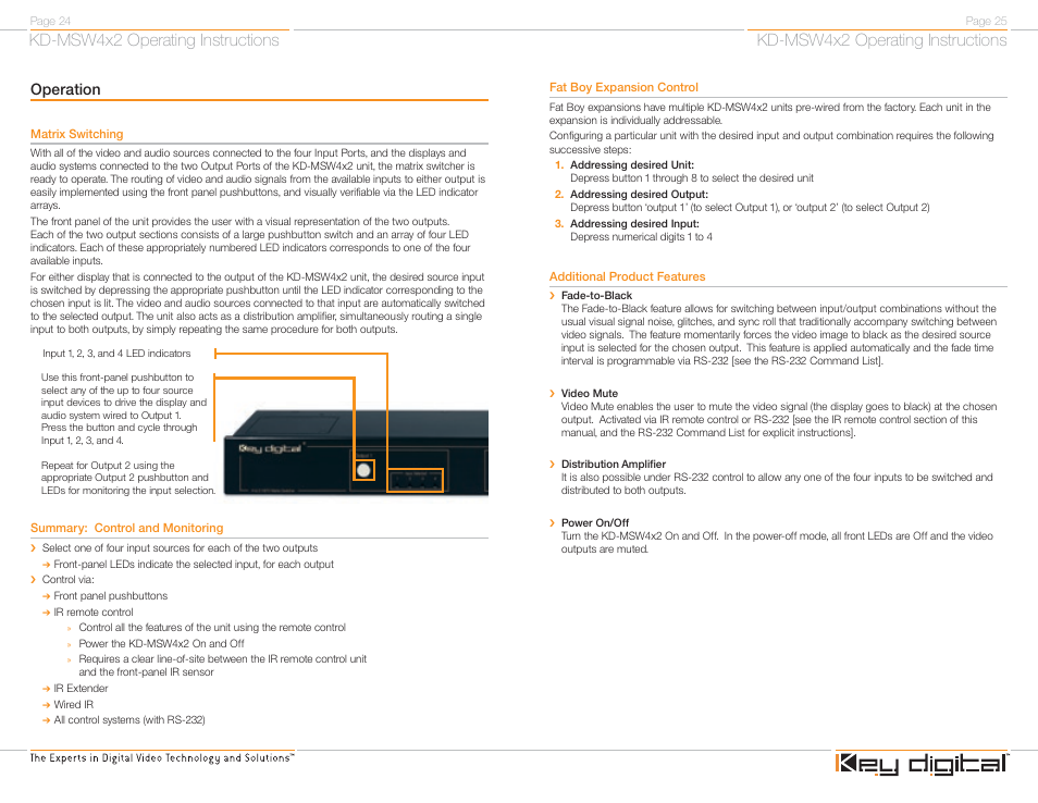 Kd-msw4x2 operating instructions, Operation | Key Digital FATBOY KD-MSW4X2 User Manual | Page 14 / 20