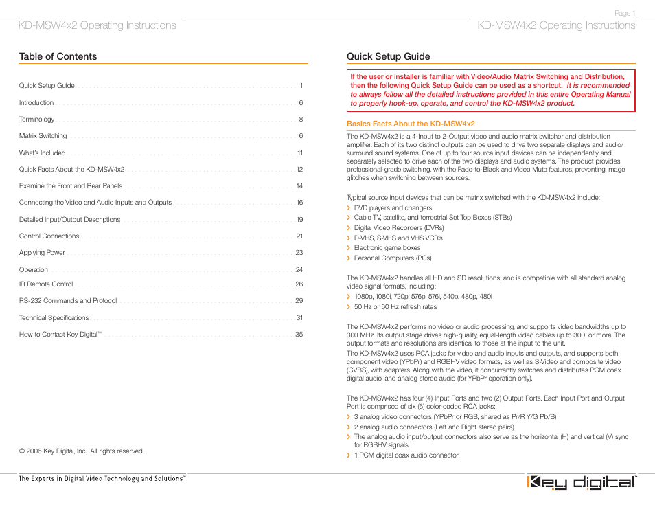 Key Digital FATBOY KD-MSW4X2 User Manual | Page 2 / 20