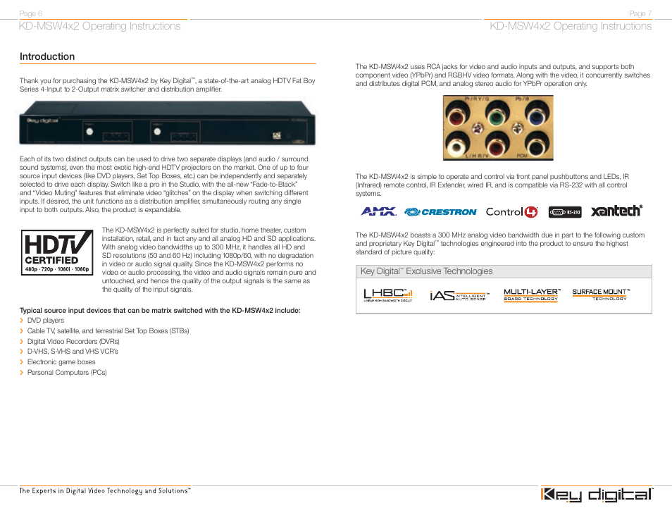 Kd-msw4x2 operating instructions, Introduction | Key Digital FATBOY KD-MSW4X2 User Manual | Page 5 / 20