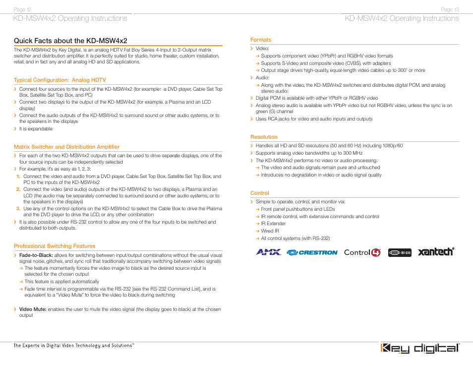 Kd-msw4x2 operating instructions, Quick facts about the kd-msw4x2 | Key Digital FATBOY KD-MSW4X2 User Manual | Page 8 / 20