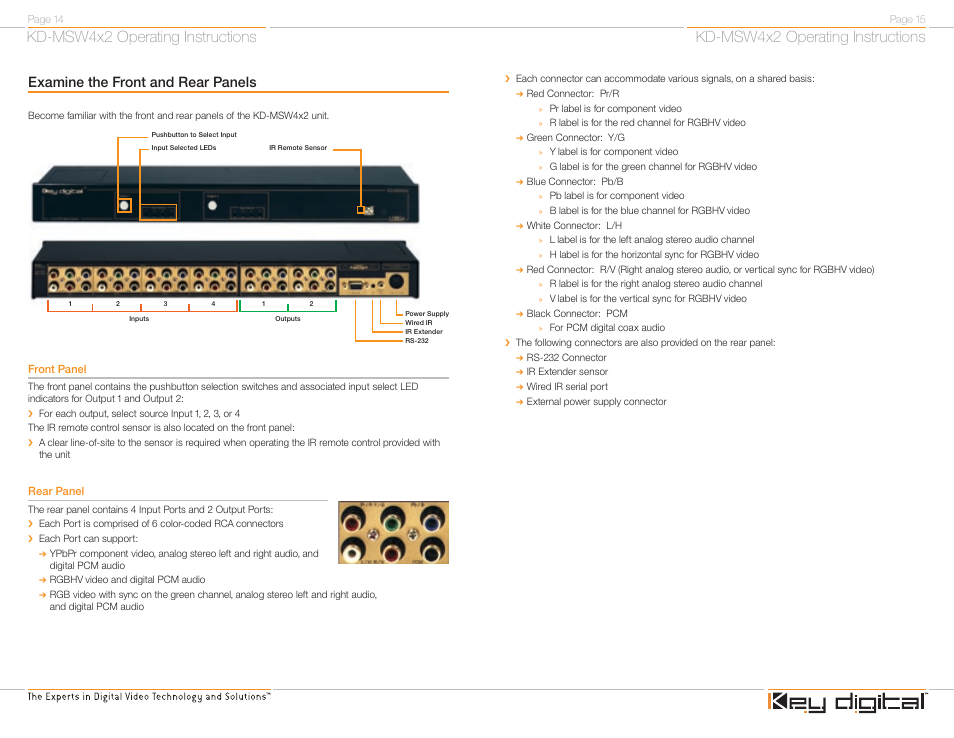 Kd-msw4x2 operating instructions, Examine the front and rear panels | Key Digital FATBOY KD-MSW4X2 User Manual | Page 9 / 20