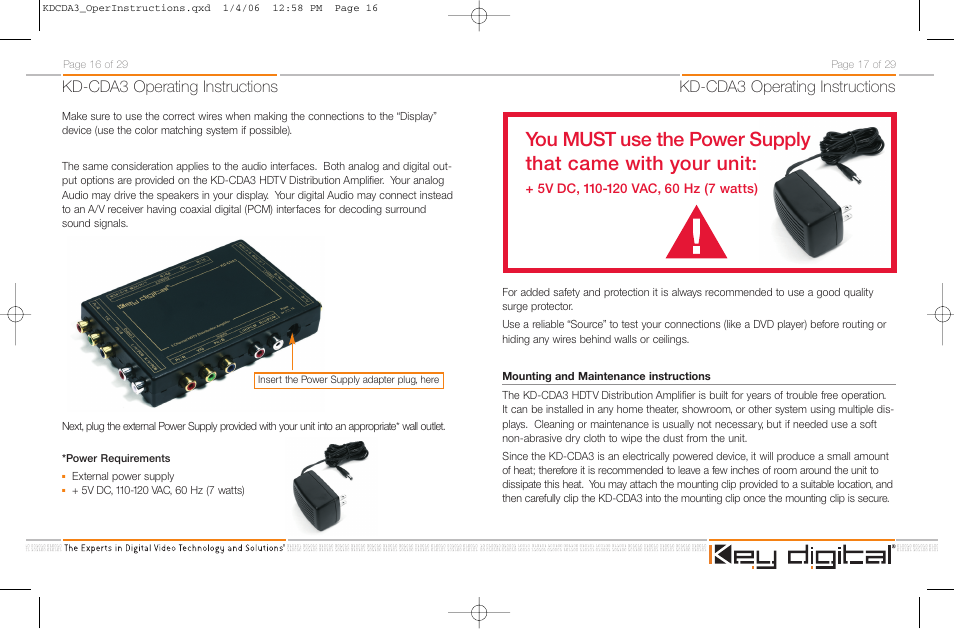 Kd-cda3 operating instructions | Key Digital KD-CDA3 User Manual | Page 11 / 18