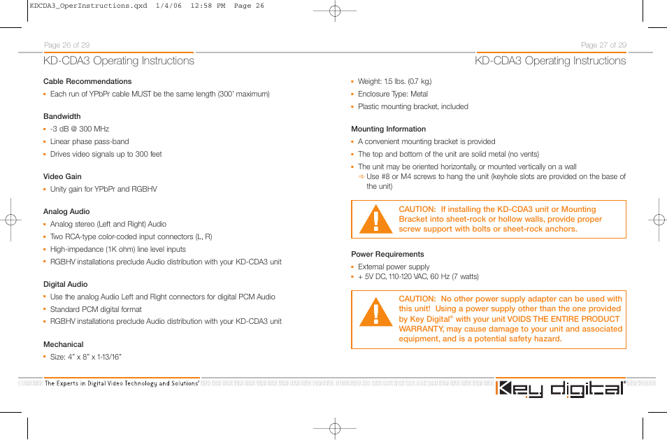 Kd-cda3 operating instructions | Key Digital KD-CDA3 User Manual | Page 16 / 18