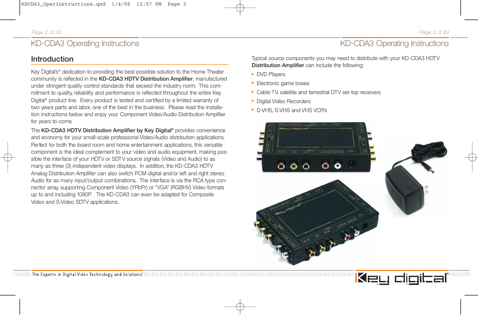 Kd-cda3 operating instructions, Introduction | Key Digital KD-CDA3 User Manual | Page 4 / 18