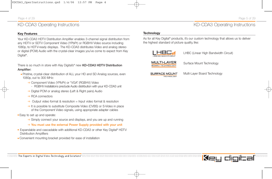 Kd-cda3 operating instructions | Key Digital KD-CDA3 User Manual | Page 5 / 18