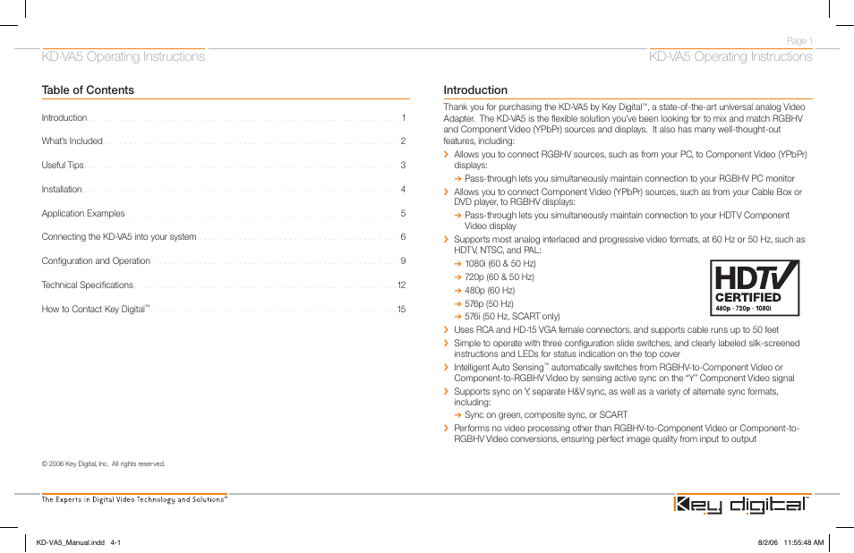 Key Digital KD-VA5 User Manual | Page 2 / 10