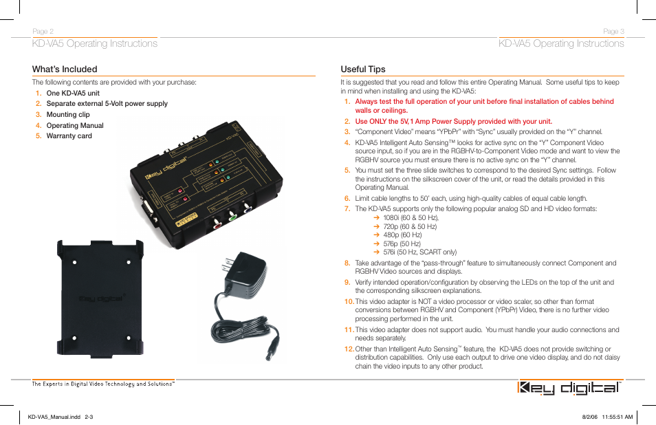 Kd-va5 operating instructions, What’s included, Useful tips | Key Digital KD-VA5 User Manual | Page 3 / 10
