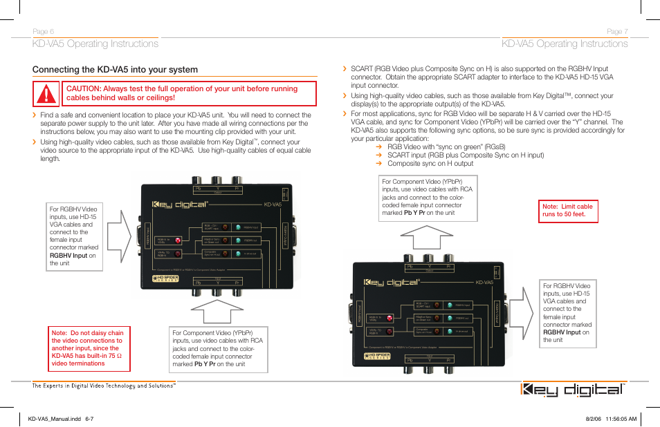 Kd-va5 operating instructions, Connecting the kd-va5 into your system | Key Digital KD-VA5 User Manual | Page 5 / 10