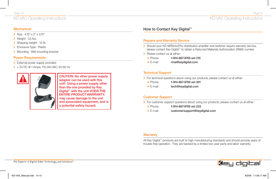 Kd-va5 operating instructions, How to contact key digital | Key Digital KD-VA5 User Manual | Page 9 / 10