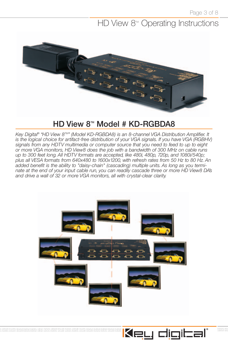 Hd view 8, Operating instructions, Model # kd-rgbda8 | Key Digital KD-RGBDA8 User Manual | Page 3 / 8