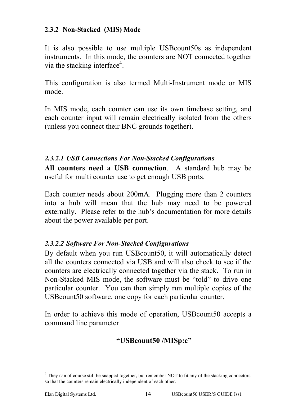 Non-stacked (mis) mode, Usb connections for non-stacked configurations, Software for non-stacked configurations | 2 non-stacked (mis) mode | Key Digital ES381 User Manual | Page 14 / 30
