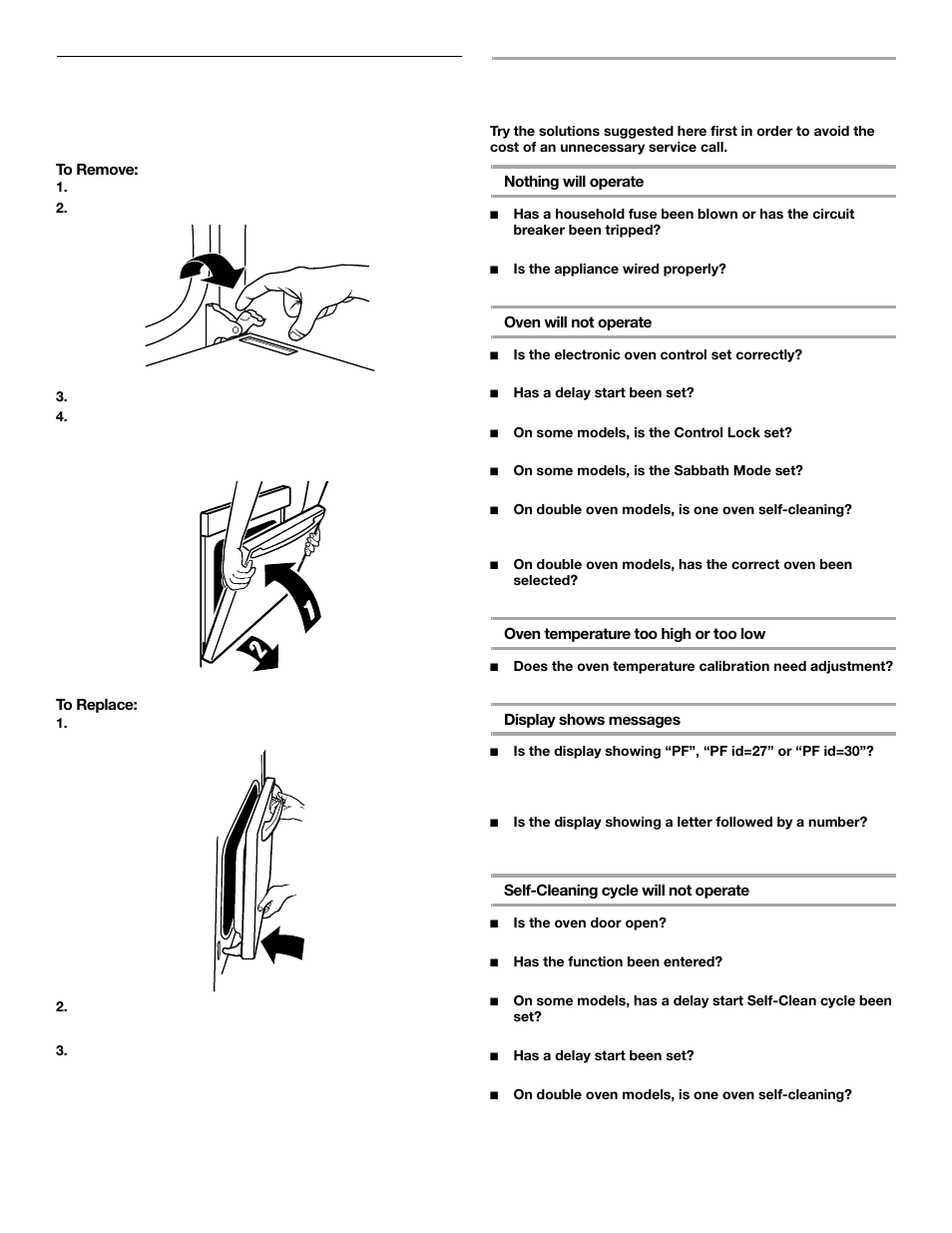 Oven door, Troubleshooting | KITCHENAID YKEBC278 User Manual | Page 22 / 24