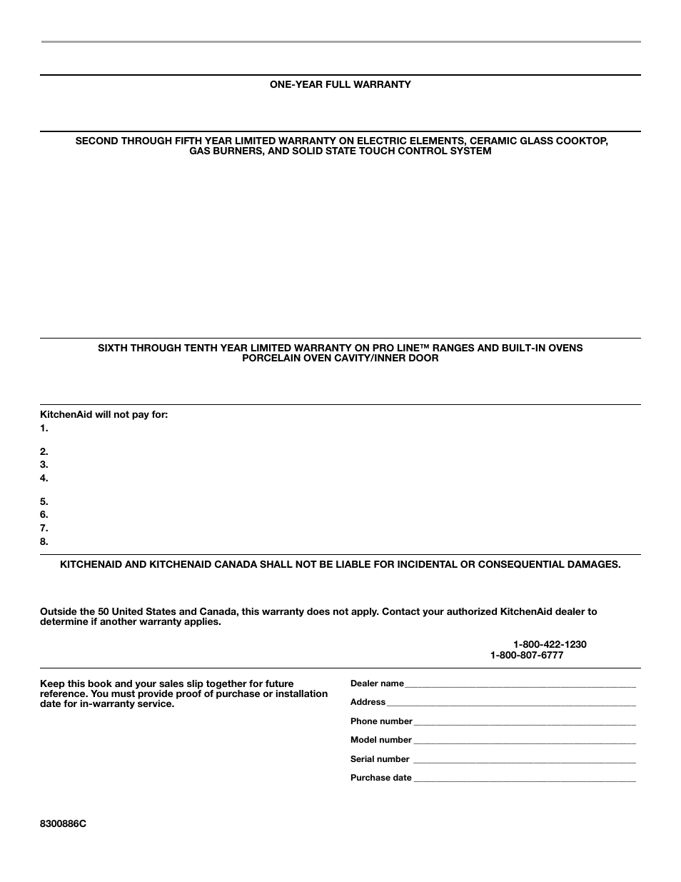 Warranty, Kitchenaid, Cooktop, built-in oven and range warranty | KITCHENAID YKEBC278 User Manual | Page 24 / 24