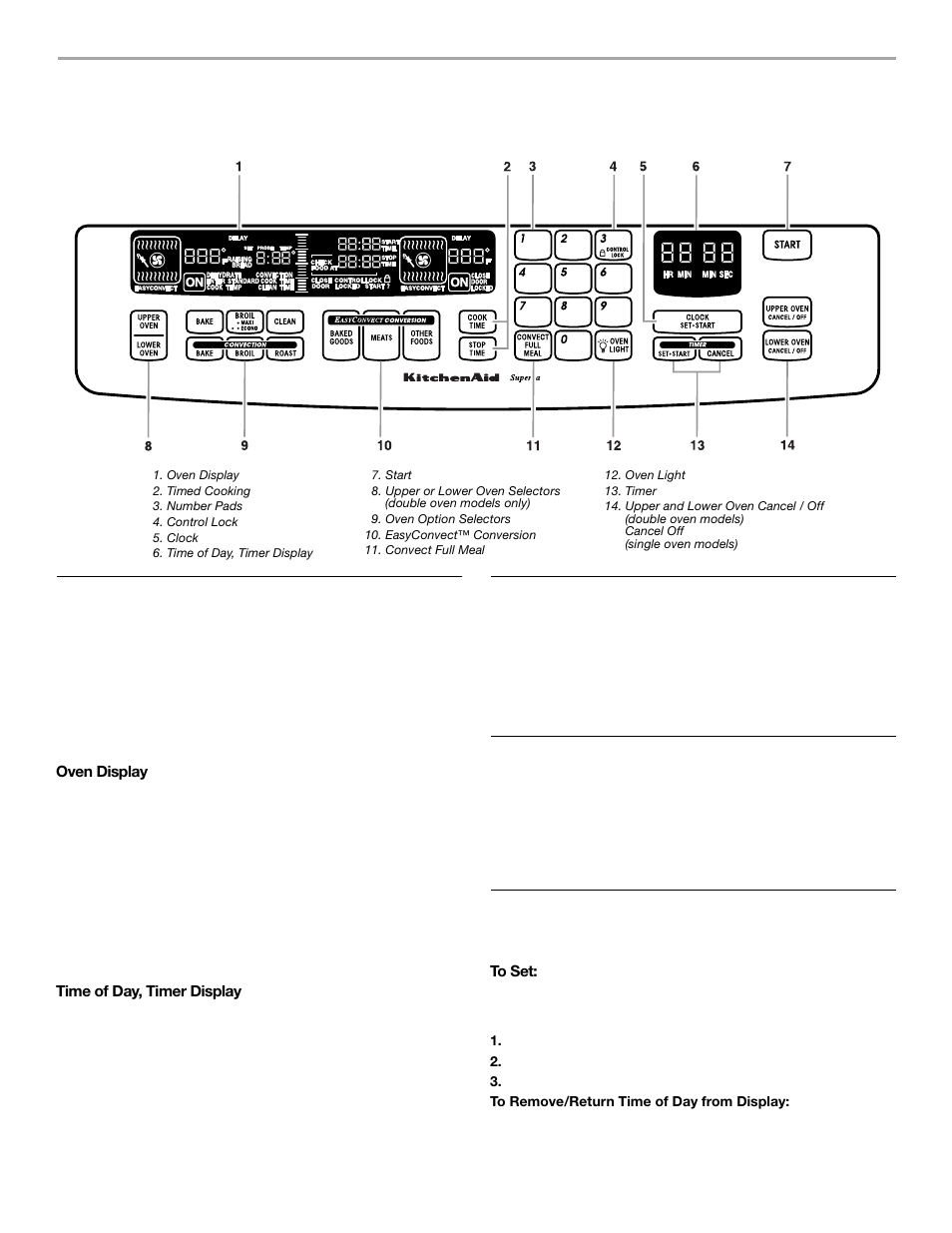 Electronic oven control, Displays, Start | Clock | KITCHENAID YKEBC278 User Manual | Page 6 / 24