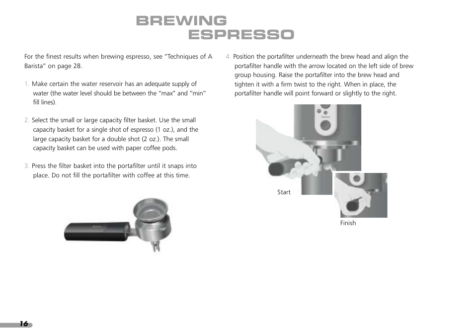 Brewing espresso | KITCHENAID PROLINE SERIES KPES100 User Manual | Page 18 / 44