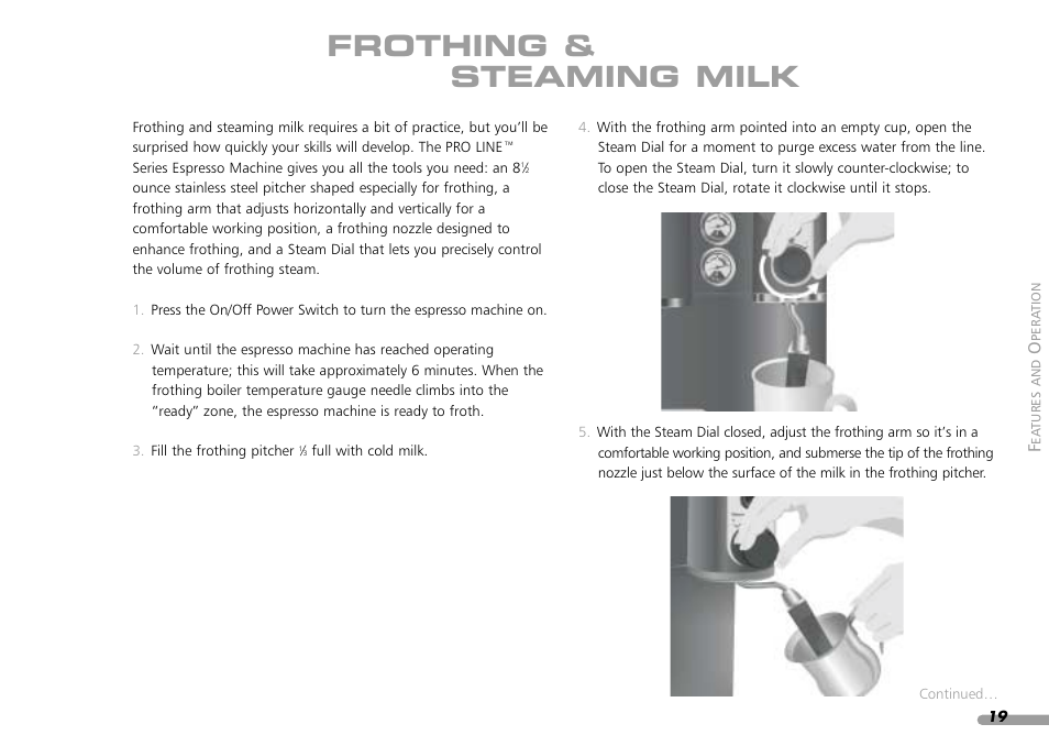 Frothing & steaming milk | KITCHENAID PROLINE SERIES KPES100 User Manual | Page 21 / 44