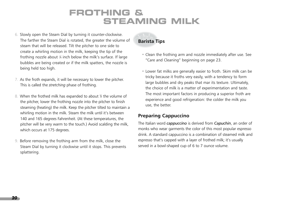 Frothing & steaming milk | KITCHENAID PROLINE SERIES KPES100 User Manual | Page 22 / 44