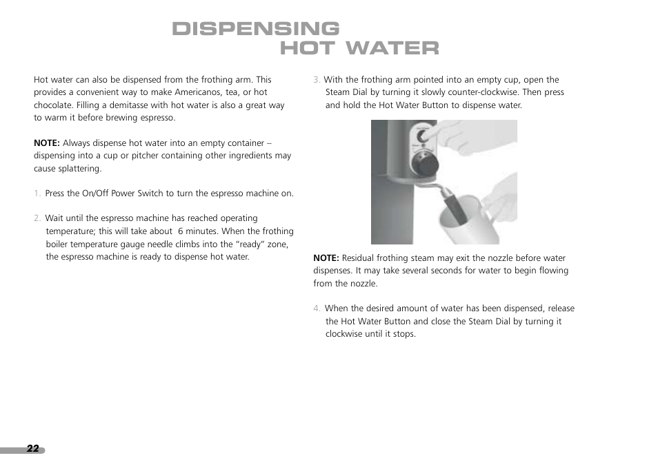 Dispensing hot water | KITCHENAID PROLINE SERIES KPES100 User Manual | Page 24 / 44