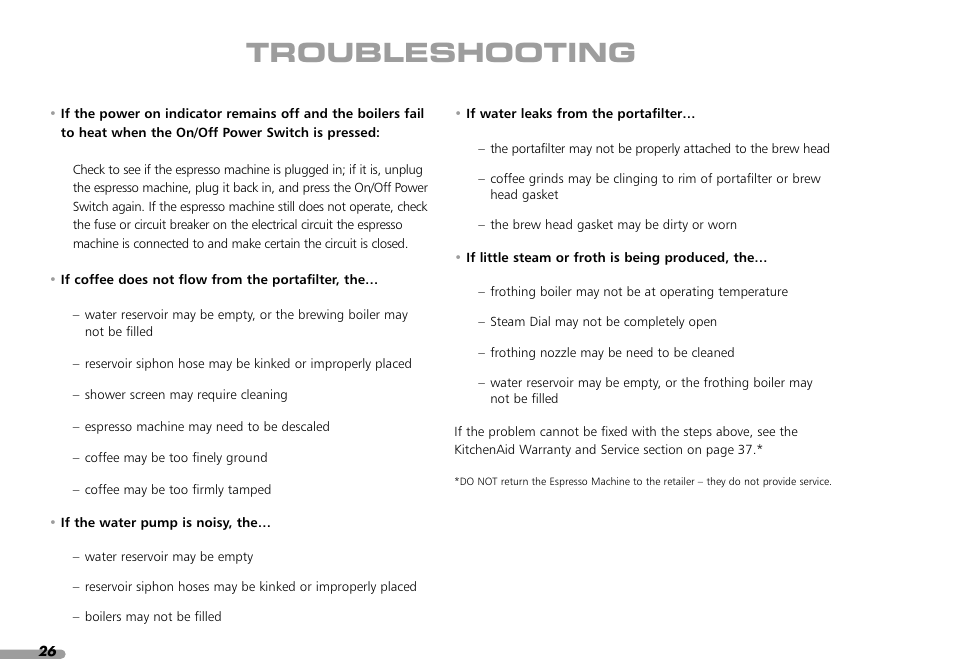 Troubleshooting | KITCHENAID PROLINE SERIES KPES100 User Manual | Page 28 / 44