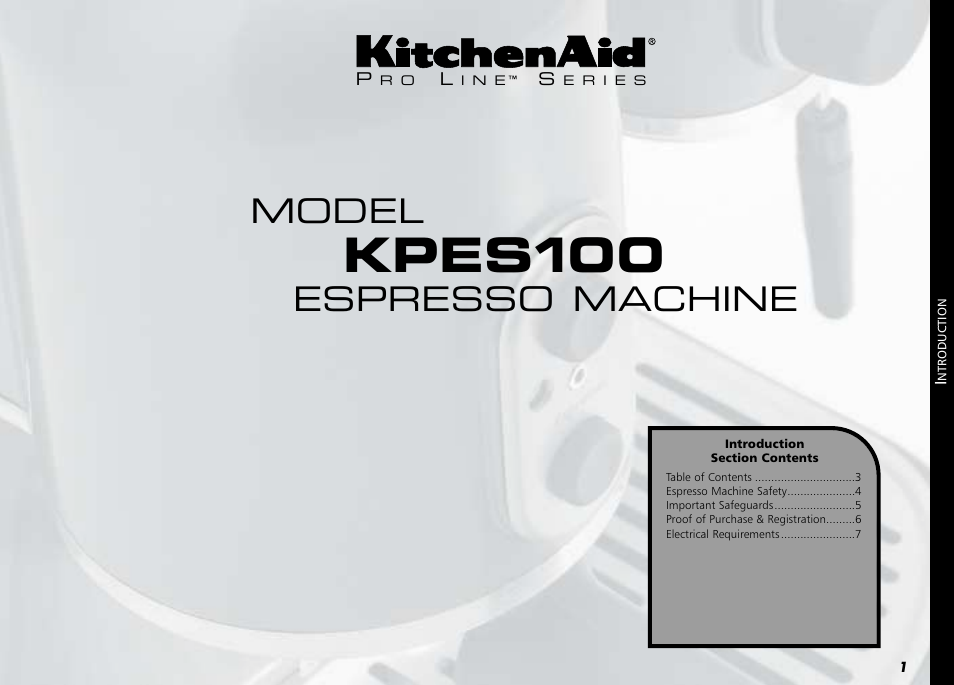 Kpes100, Model, Espresso machine | KITCHENAID PROLINE SERIES KPES100 User Manual | Page 3 / 44