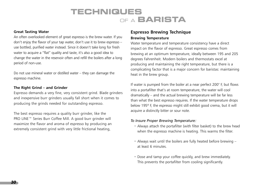 Techniques, Barista | KITCHENAID PROLINE SERIES KPES100 User Manual | Page 32 / 44