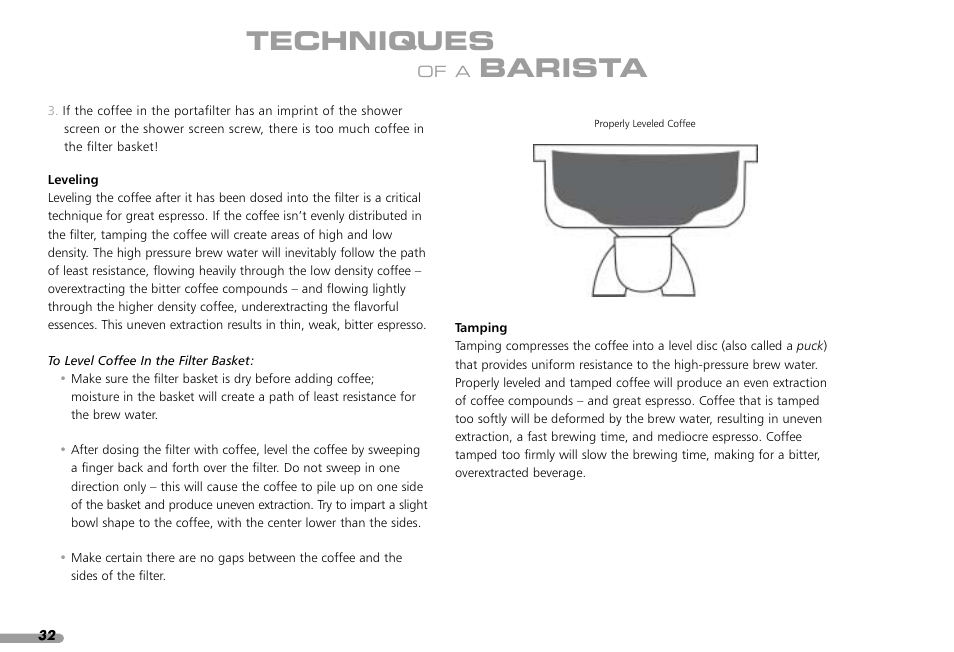 Techniques, Barista | KITCHENAID PROLINE SERIES KPES100 User Manual | Page 34 / 44