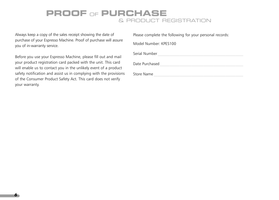 Proof, Purchase | KITCHENAID PROLINE SERIES KPES100 User Manual | Page 8 / 44