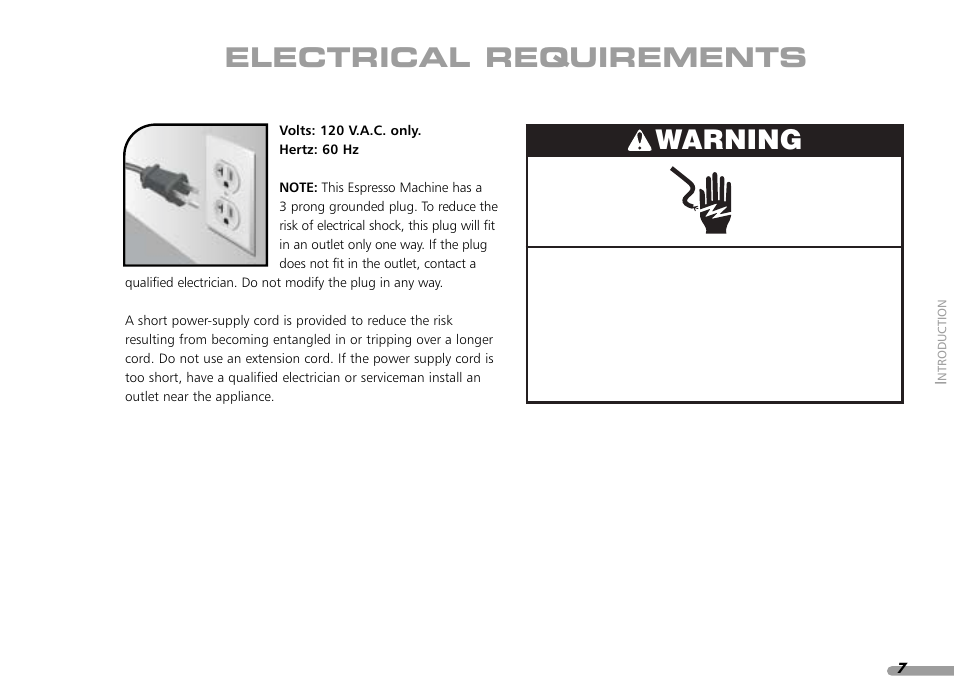 Electrical requirements, Warning | KITCHENAID PROLINE SERIES KPES100 User Manual | Page 9 / 44