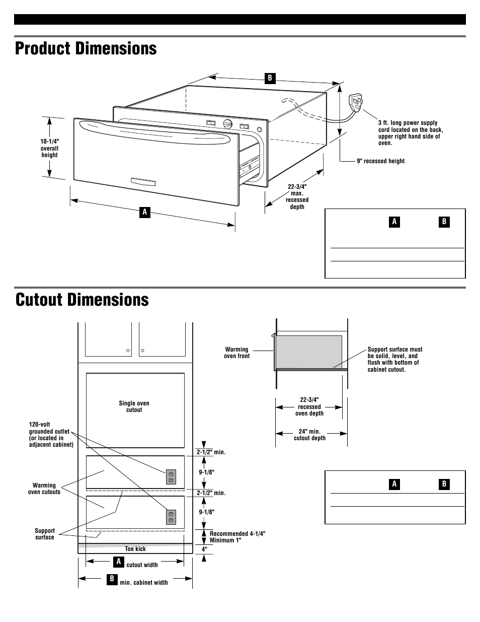 Product dimensions, Cutout dimensions, Product dimensions cutout dimensions | KITCHENAID 4452828 User Manual | Page 3 / 6