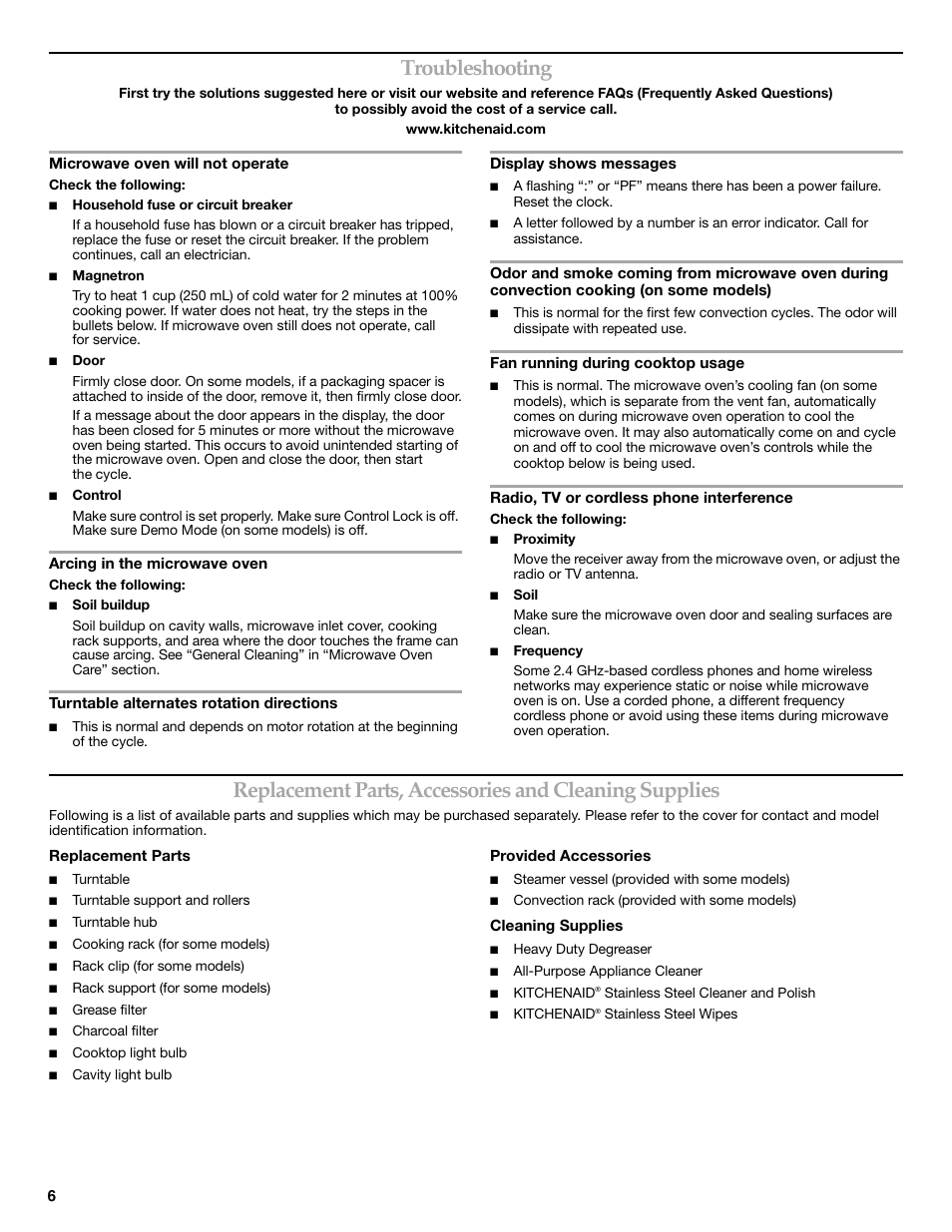 Troubleshooting | KITCHENAID W10249655A User Manual | Page 6 / 8