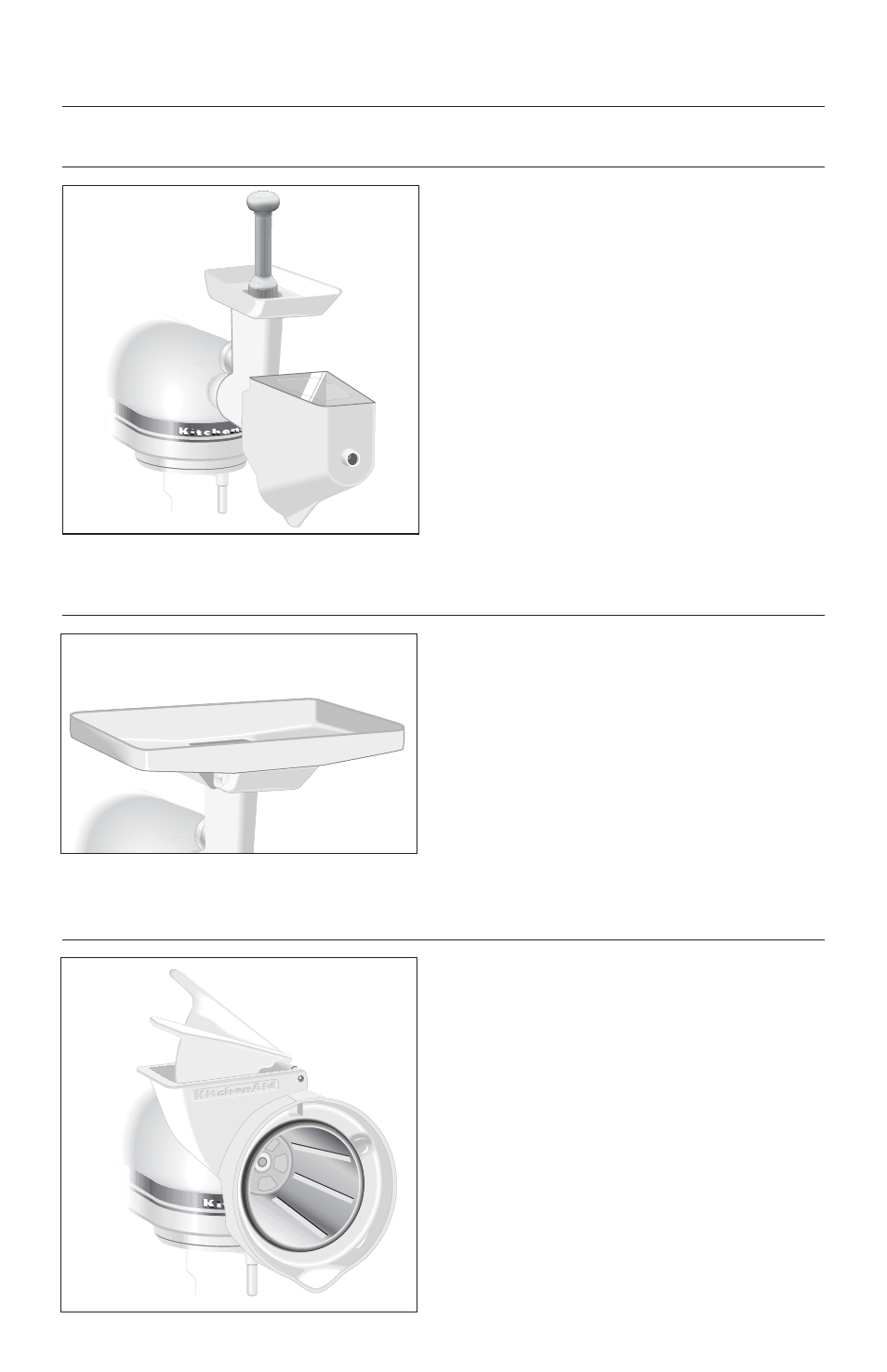 Food tray, Rotor slicer/shredder, Attachments | Fruit/vegetable strainer | KITCHENAID 400 User Manual | Page 17 / 83