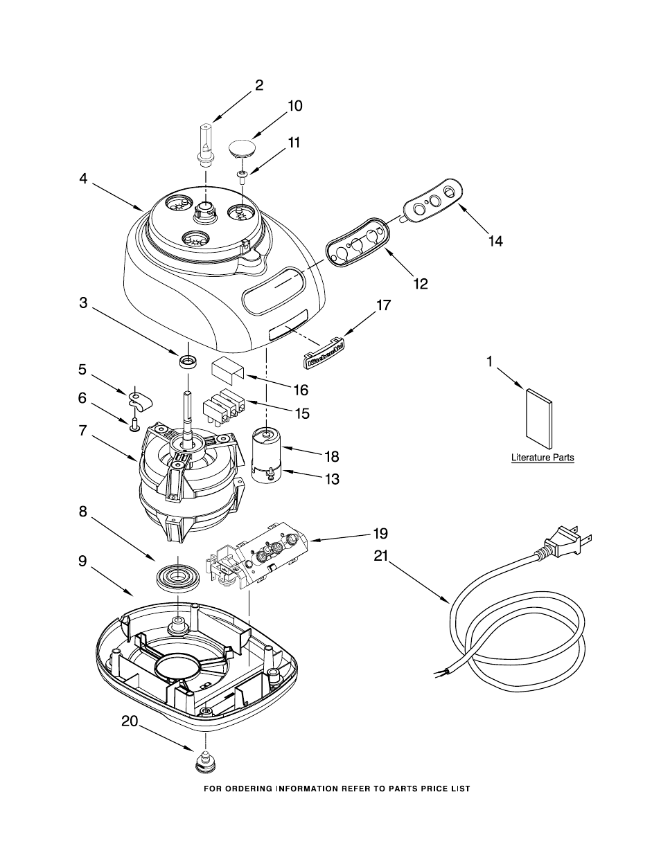 Motor and housing, Literature, Motor and housing parts | KITCHENAID KFP750WH2 User Manual | Page 2 / 5