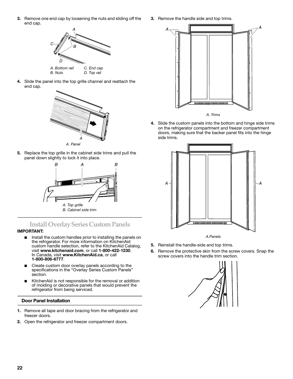 Install overlay series custom panels | KITCHENAID 2309069A User Manual | Page 22 / 76