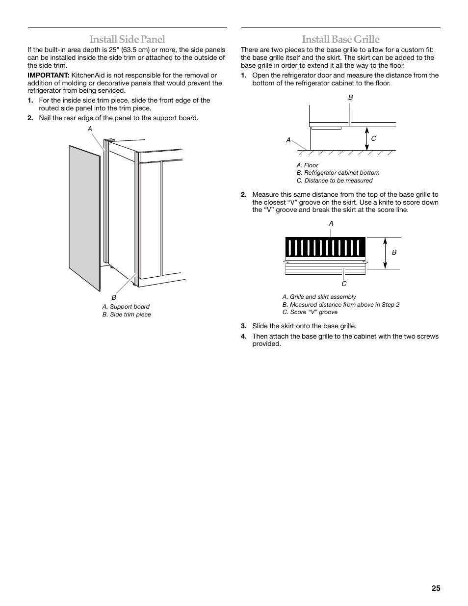Install side panel, Install base grille | KITCHENAID 2309069A User Manual | Page 25 / 76