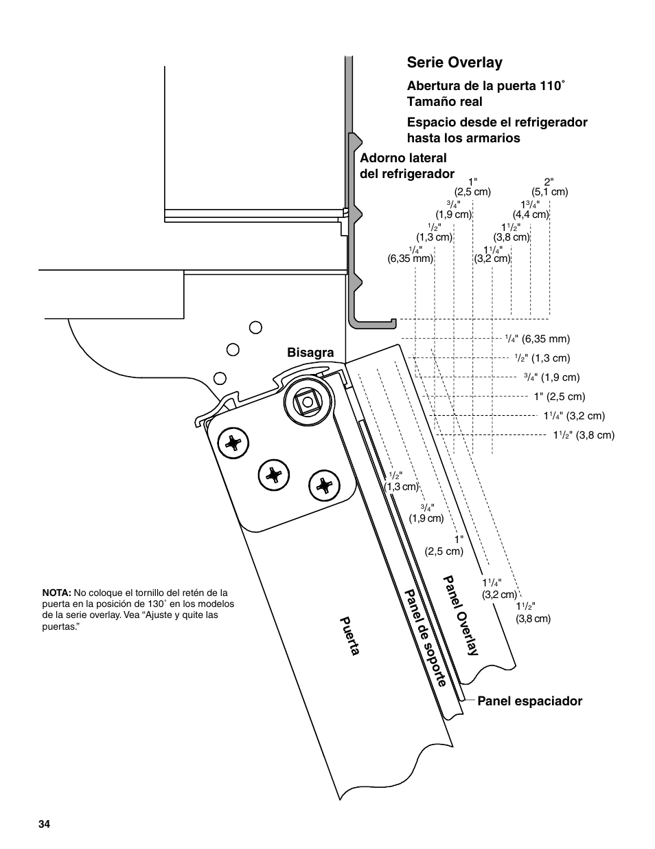 Serie overlay, Panel espaciador | KITCHENAID 2309069A User Manual | Page 34 / 76