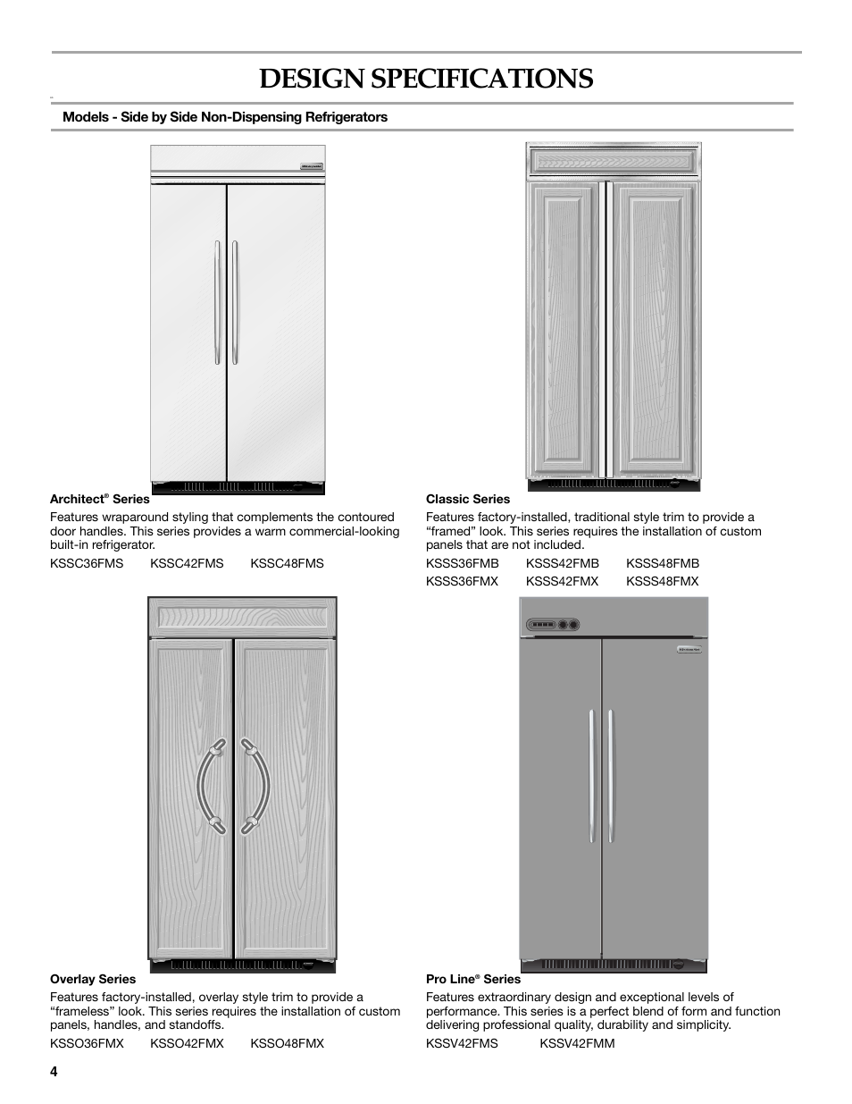 Designspecifications, Design specifications | KITCHENAID 2309069A User Manual | Page 4 / 76