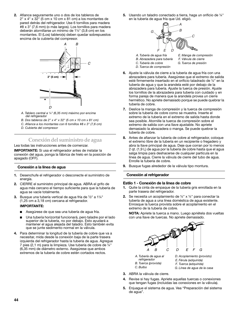 Conexión del suministro de agua | KITCHENAID 2309069A User Manual | Page 44 / 76