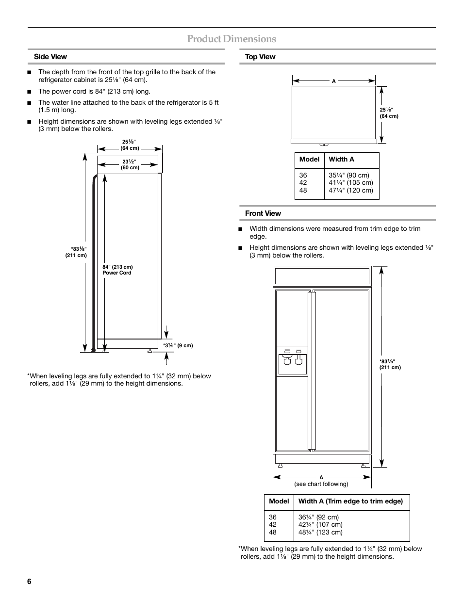 Product dimensions | KITCHENAID 2309069A User Manual | Page 6 / 76