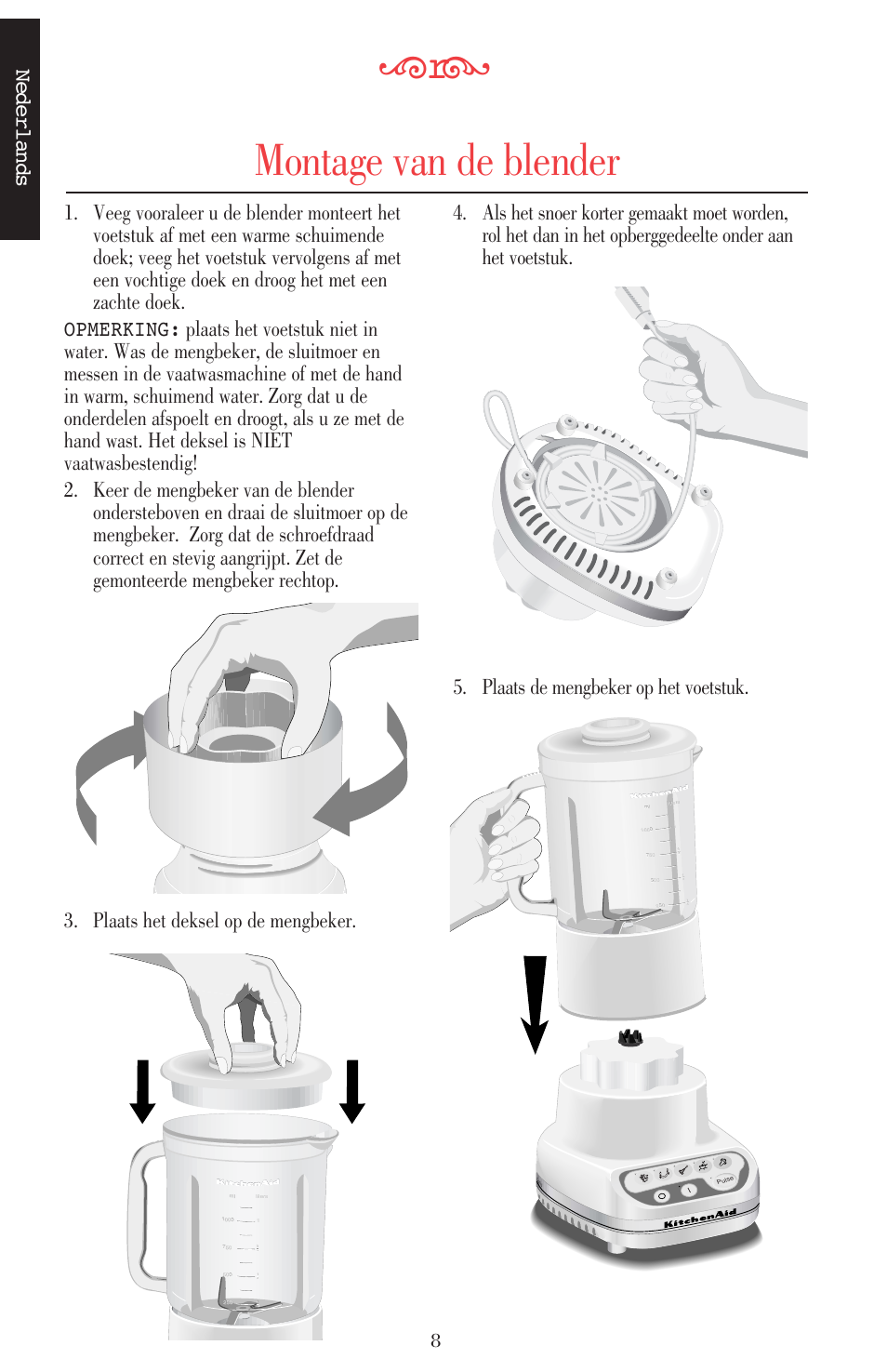 Montage van de blender, Nederlands | KITCHENAID ULTRA POWER 5KSB52XXXX User Manual | Page 10 / 255
