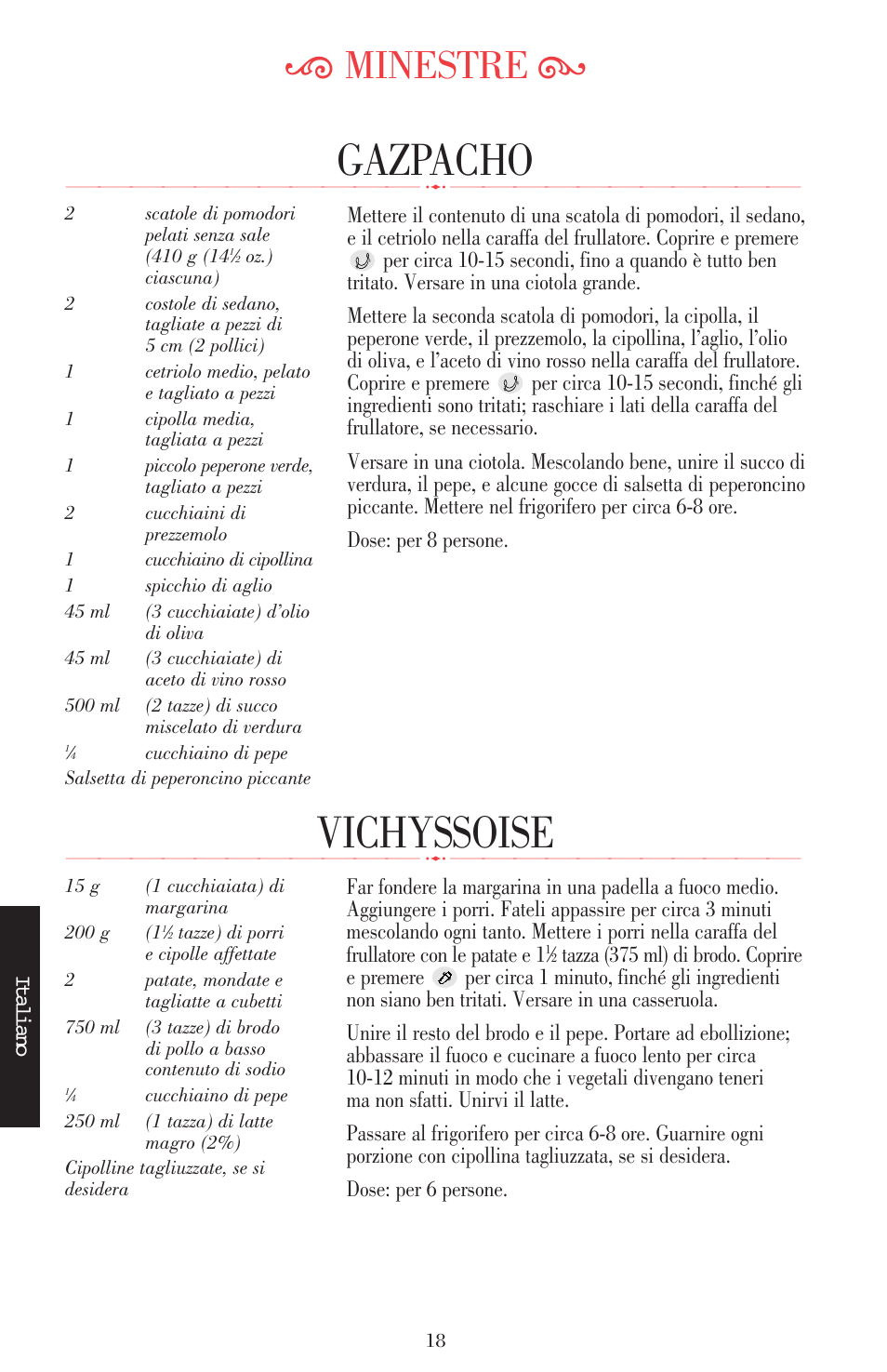 Vichyssoise, Gazpacho, Ķ minestre ĸ | KITCHENAID ULTRA POWER 5KSB52XXXX User Manual | Page 104 / 255