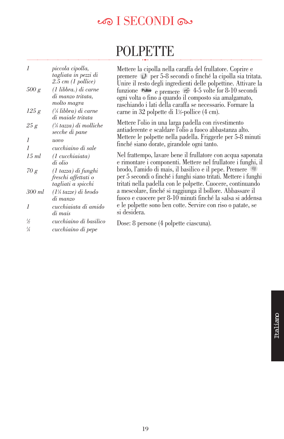 Polpette, Ķ i secondi ĸ, Italiano | KITCHENAID ULTRA POWER 5KSB52XXXX User Manual | Page 105 / 255