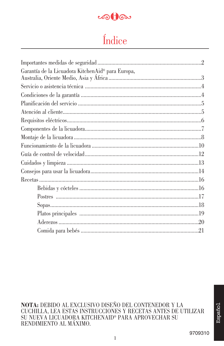 Índice | KITCHENAID ULTRA POWER 5KSB52XXXX User Manual | Page 108 / 255