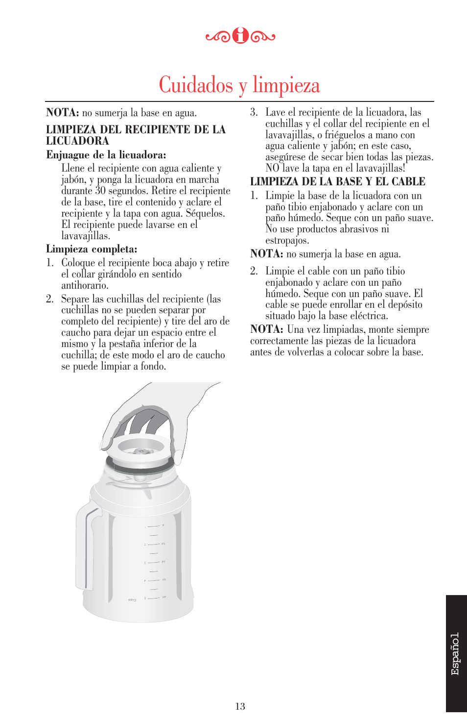 Cuidados y limpieza | KITCHENAID ULTRA POWER 5KSB52XXXX User Manual | Page 120 / 255