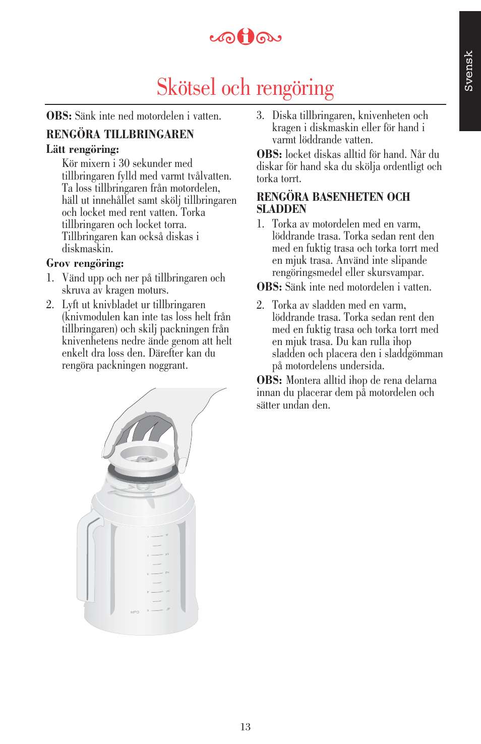 Skötsel och rengöring, Svensk | KITCHENAID ULTRA POWER 5KSB52XXXX User Manual | Page 141 / 255