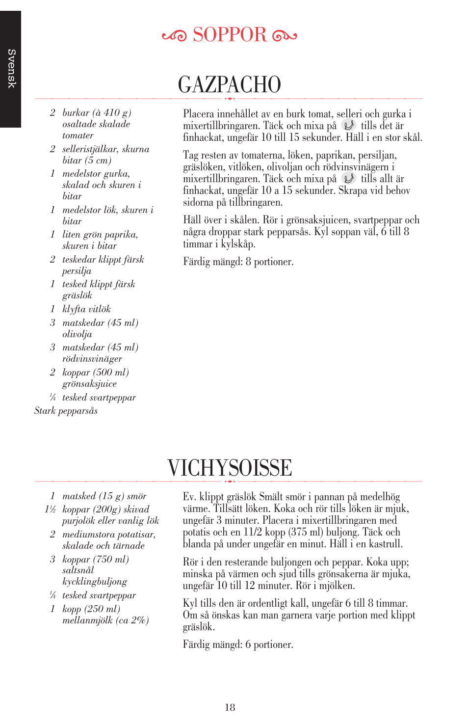 Vichysoisse, Gazpacho, Ķ soppor ĸ | KITCHENAID ULTRA POWER 5KSB52XXXX User Manual | Page 146 / 255