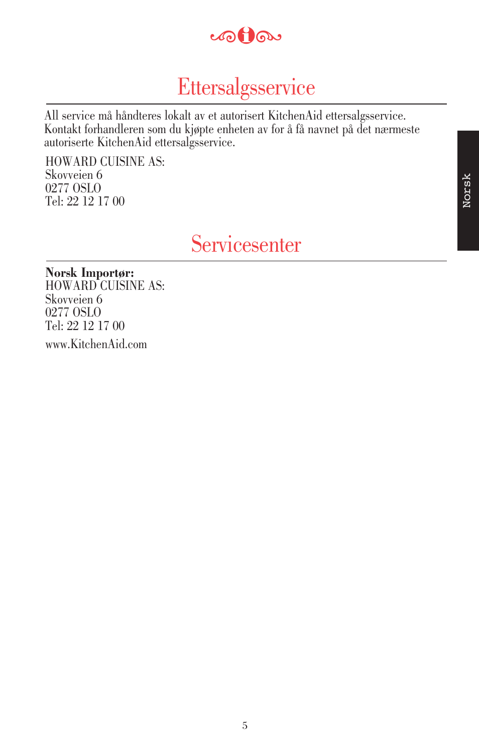 Ettersalgsservice, Servicesenter | KITCHENAID ULTRA POWER 5KSB52XXXX User Manual | Page 154 / 255